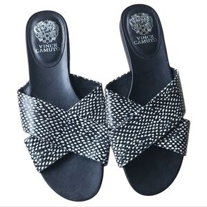 Vince Camuto Black & White Leather Suede Esulla Slide Slip On Sandals Size 10